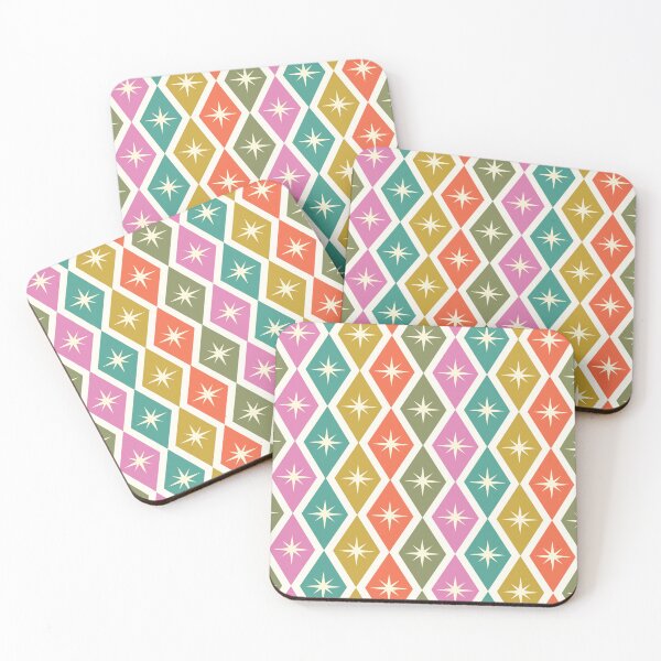 Item preview, Mid Century  Atomic Starbursts on Colorful Harlequin Diamonds Pattern  designed and sold by Yasminepatterns .