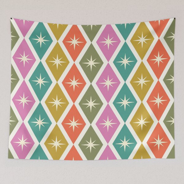 Item preview, Mid Century  Atomic Starbursts on Colorful Harlequin Diamonds Pattern  designed and sold by Yasminepatterns .