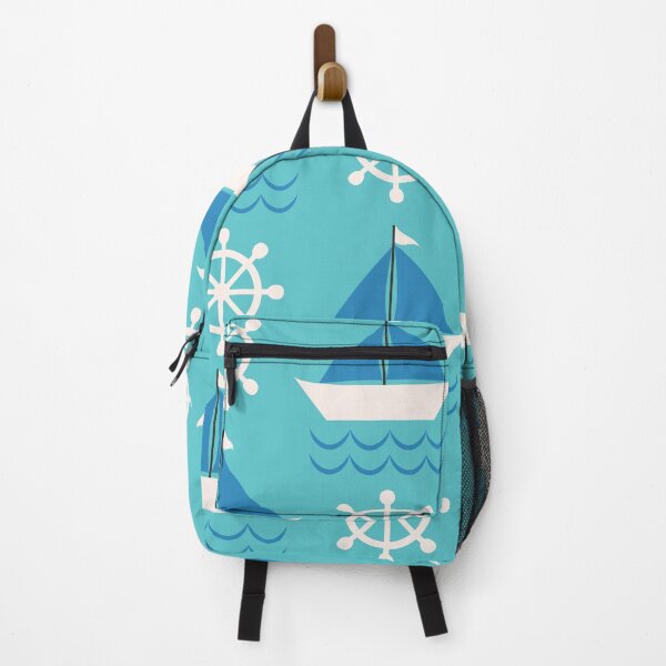 Item preview, Sailing boats with ship steering Wheel on Aqua blue Pattern designed and sold by Yasminepatterns .