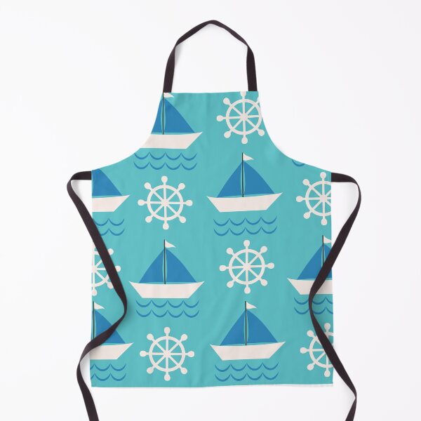 Item preview, Sailing boats with ship steering Wheel on Aqua blue Pattern designed and sold by Yasminepatterns .