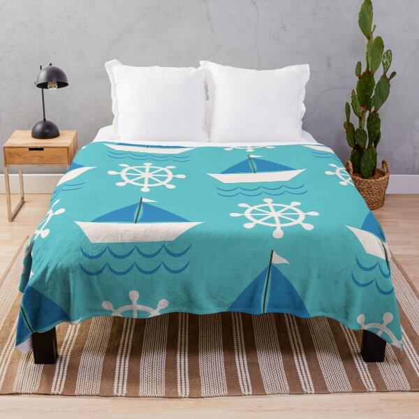 Item preview, Sailing boats with ship steering Wheel on Aqua blue Pattern designed and sold by Yasminepatterns .