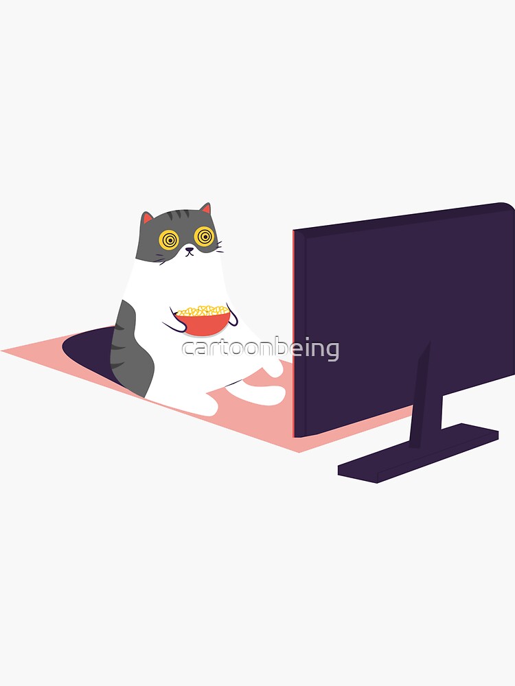 Thumbnail 3 of 3, Sticker, Catflix and Chill designed and sold by cartoonbeing.