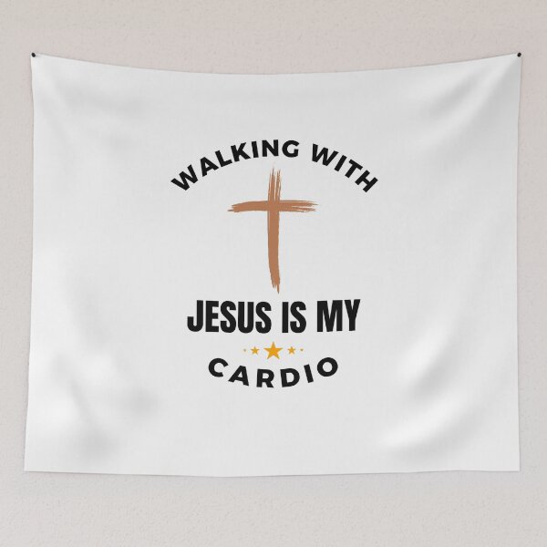 Item preview, Walking with Jesus is my Cardio funny Christian runner cross designed and sold by snowry.