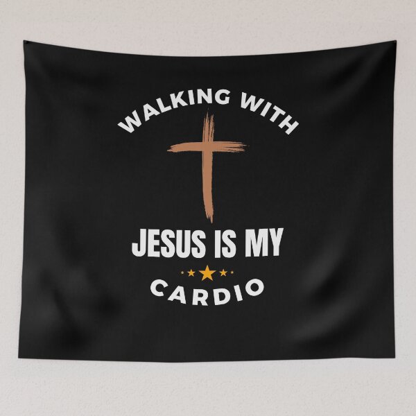 Item preview, Walking with Jesus is my Cardio Christian running humor designed and sold by snowry.