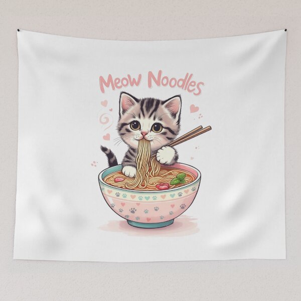 Item preview, Meow Noodles Cat Art - Cute Kitten Eating Ramen,  designed and sold by Kina-design.