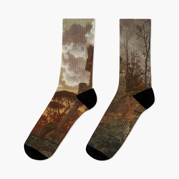 Item preview, Ferdinand Knab Evening Landscape with Ancient Temple Ruins designed and sold by Vintage Designs +.