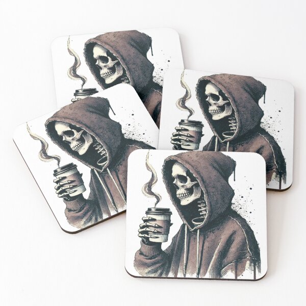 Item preview, Hooded Skeleton Sipping Coffee in Macabre Style designed and sold by KaanSongwut.
