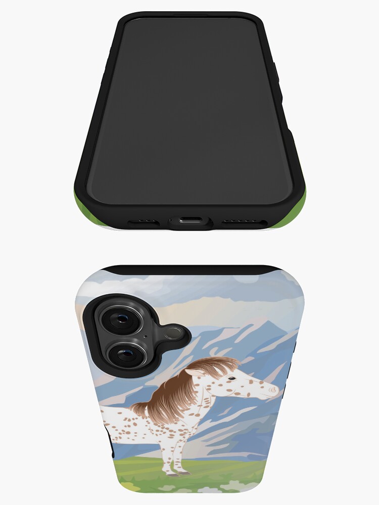 Aperçu 3 sur 4. Coque iPhone avec l'œuvre Cheval Falabella, cheval miniature, cheval tacheté avec paysage, races de chevaux d'Argentine créée et vendue par WebEquitation.