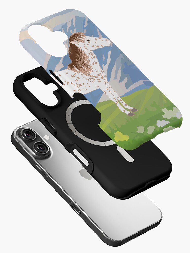 Aperçu 2 sur 4. Coque iPhone avec l'œuvre Cheval Falabella, cheval miniature, cheval tacheté avec paysage, races de chevaux d'Argentine créée et vendue par WebEquitation.