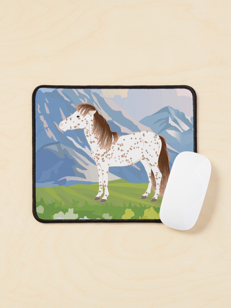 Aperçu 1 sur 5. Tapis de souris avec l'œuvre Cheval Falabella, cheval miniature, cheval tacheté avec paysage, races de chevaux d'Argentine créée et vendue par WebEquitation.