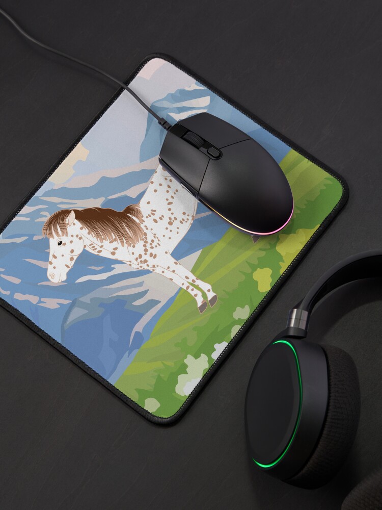 Aperçu 4 sur 5. Tapis de souris avec l'œuvre Cheval Falabella, cheval miniature, cheval tacheté avec paysage, races de chevaux d'Argentine créée et vendue par WebEquitation.