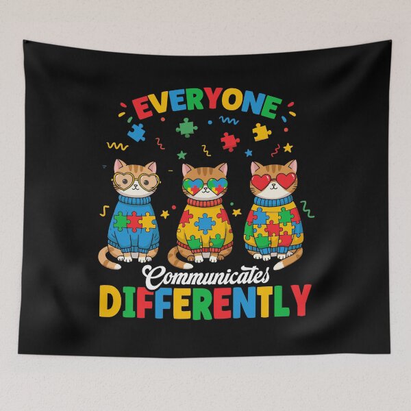 Item preview, Everyone Communicates Differently Autism Month Awareness Cat Gift designed and sold by JUSTBEELEGANT.