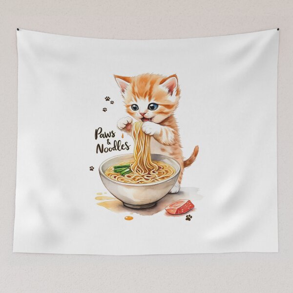 Item preview, Paws Noodles Cat Art - Cute Kitten Eating Ramen,  designed and sold by Kina-design.
