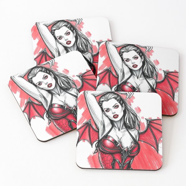 Item preview, Hot pretty Vampire demon fantasy punk horror Girl illustration designed and sold by Vintage Designs +.