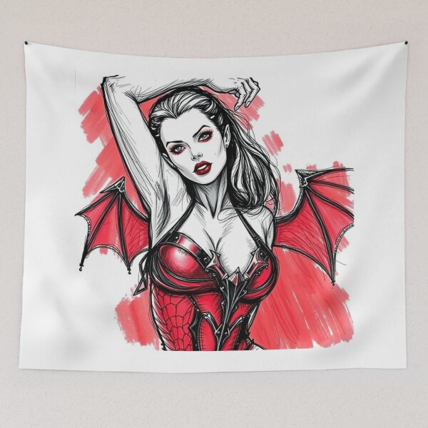 Item preview, Hot pretty Vampire demon fantasy punk horror Girl illustration designed and sold by Vintage Designs +.