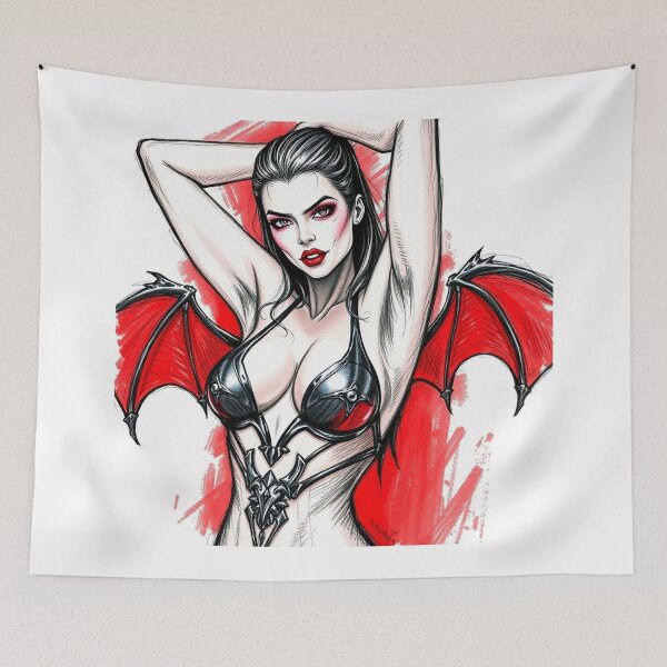 Item preview, Hot pretty Vampire demon fantasy punk horror Girl illustration designed and sold by Vintage Designs +.