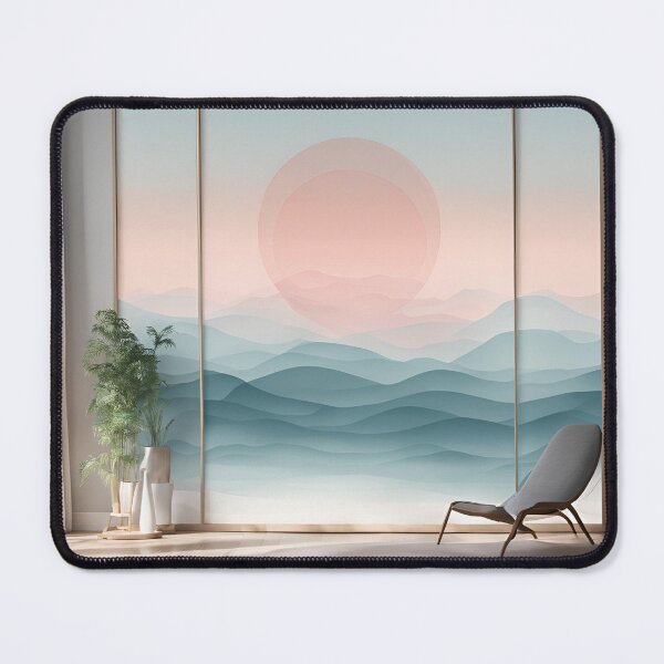 Item preview, Modern Interior with Serene Pastel Mountain Mural Wall Art designed and sold by Eman Abou Ghazy.
