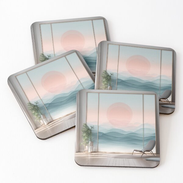Item preview, Modern Interior with Serene Pastel Mountain Mural Wall Art designed and sold by Eman Abou Ghazy.
