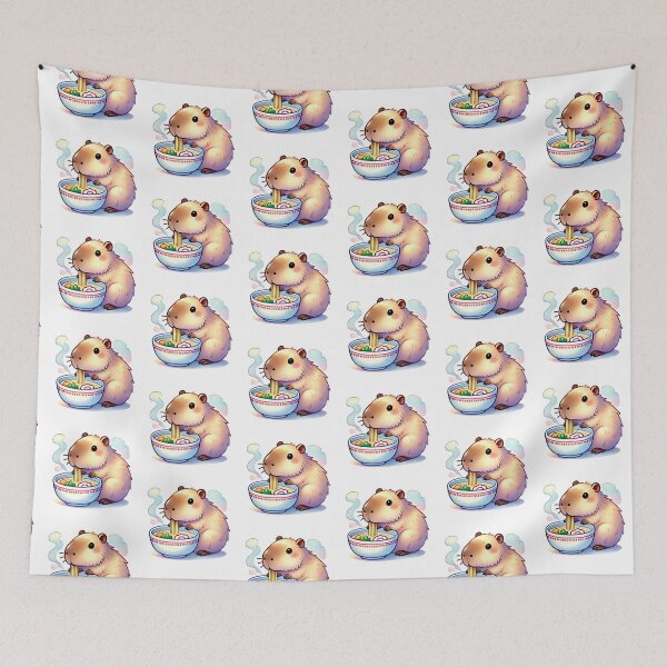 Item preview, Capybara eating ramen noodles designed and sold by MellowPeach.