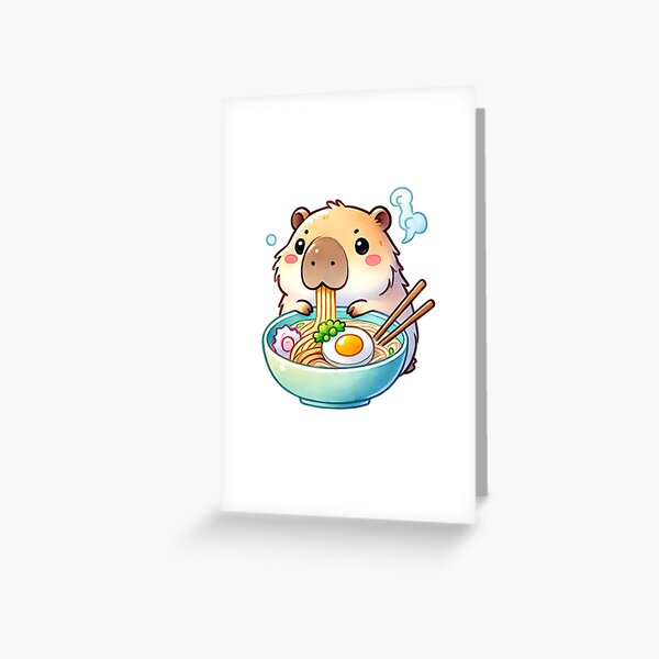 Item preview, Capybara eating ramen noodles designed and sold by MellowPeach.
