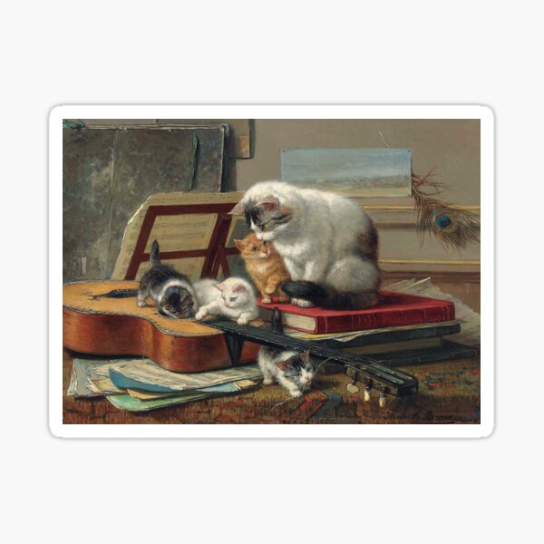 The Music Lesson by Henriëtte Ronner-Knip descr Sticker