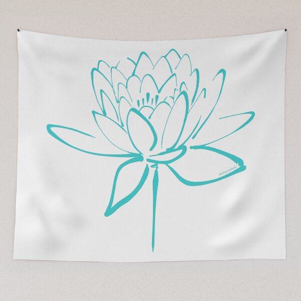 Item preview, Lotus Blossom Calligraphy Cyan designed and sold by Makanahele.