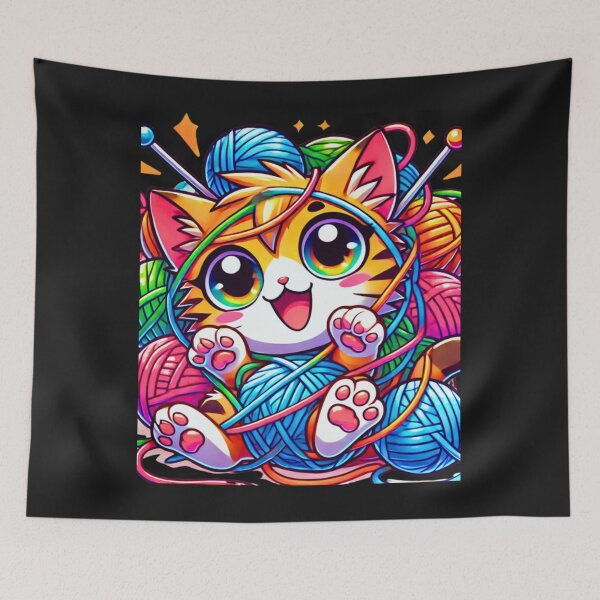 Item preview, Cute Cat Tangled in Colorful Yarn Balls – Playful Cartoon Design designed and sold by BogskyShop.