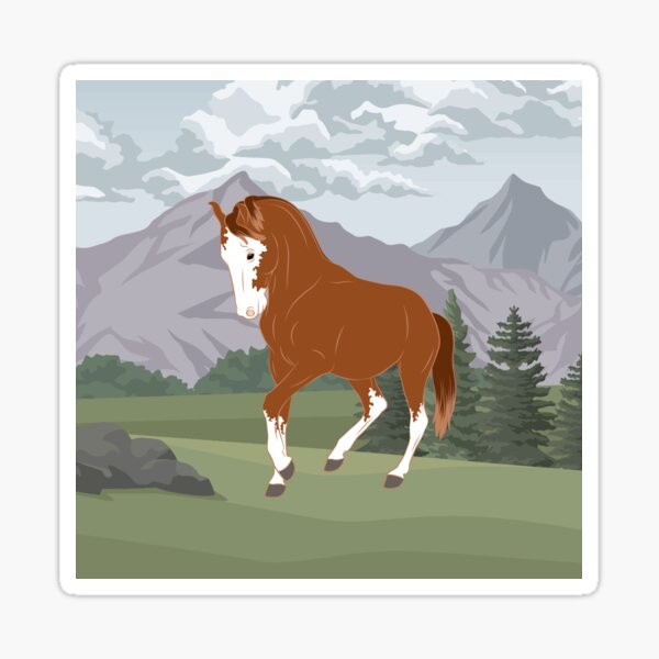 Aperçu de l'œuvre Cheval Marwari, cheval alezan avec paysage, cheval aux oreilles recourbées, races de chevaux d'Inde créée et vendue par WebEquitation®.