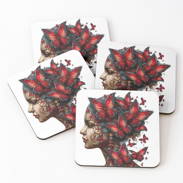 Item preview, Red Butterflies on Woman's Head in Artistic Swirl designed and sold by KostaBo.