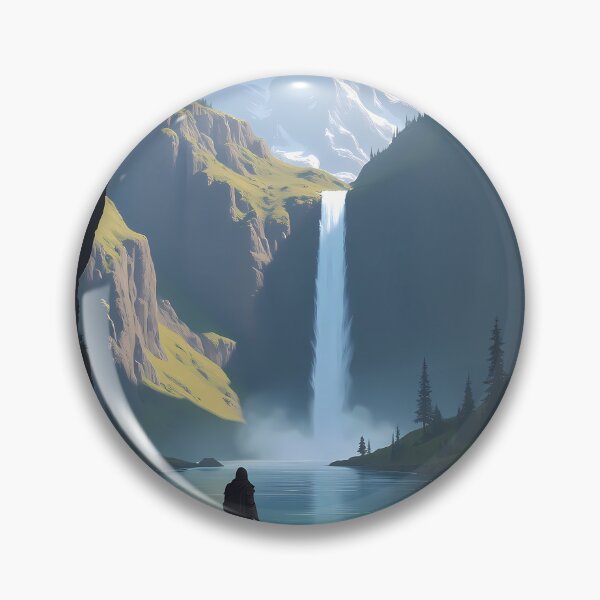 Item preview, Lone Warrior at the Edge of the World – A Mountainous Waterfall Scene designed and sold by somethingcreative.