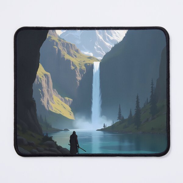 Item preview, Lone Warrior at the Edge of the World – A Mountainous Waterfall Scene designed and sold by somethingcreative.