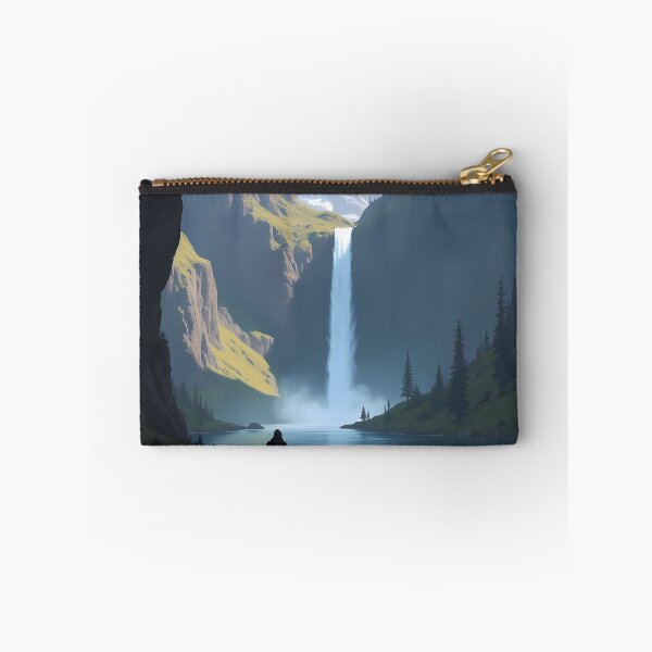 Item preview, Lone Warrior at the Edge of the World – A Mountainous Waterfall Scene designed and sold by somethingcreative.