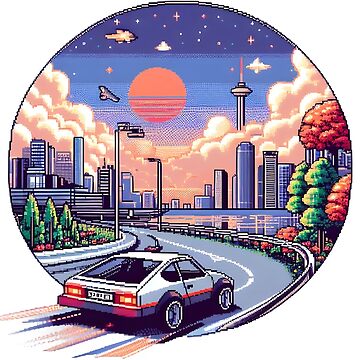 Artwork thumbnail, Retro Futuristic City Drive Pixel Art by The-T-In-Retro