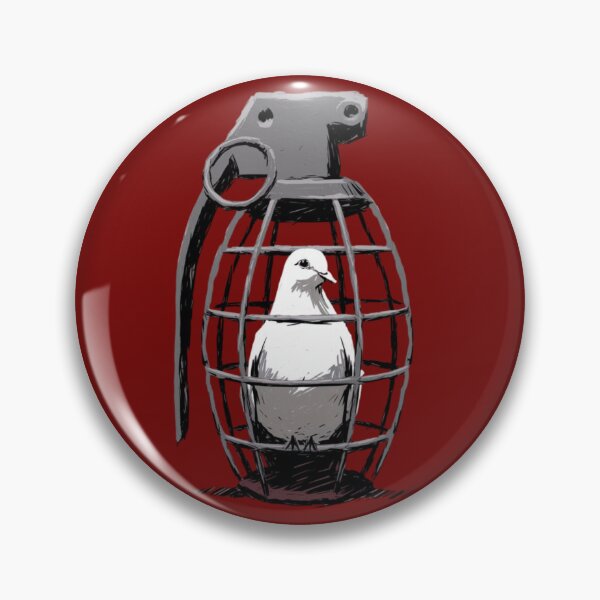 Item preview, A white dove sits inside a metal cage that is shaped like a hand grenade designed and sold by 123ks.