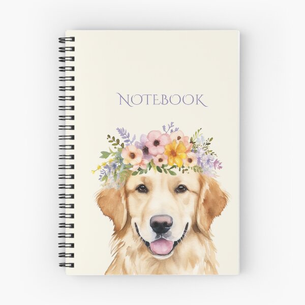 Artikelvorschau, Golden Retriever mit Blumen Notizblock entworfen und verkauft von Double7Designs.
