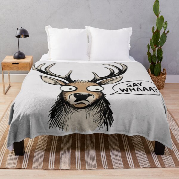 Item preview, A cartoon deer with large antlers and wide, surprised eyes, saying "Say Whaaa" in a speech bubble designed and sold by 123ks.