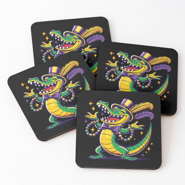 Artikelvorschau, Mardi Gras Krokodil mit Perlenkette und Hut entworfen und verkauft von LuminOrb.