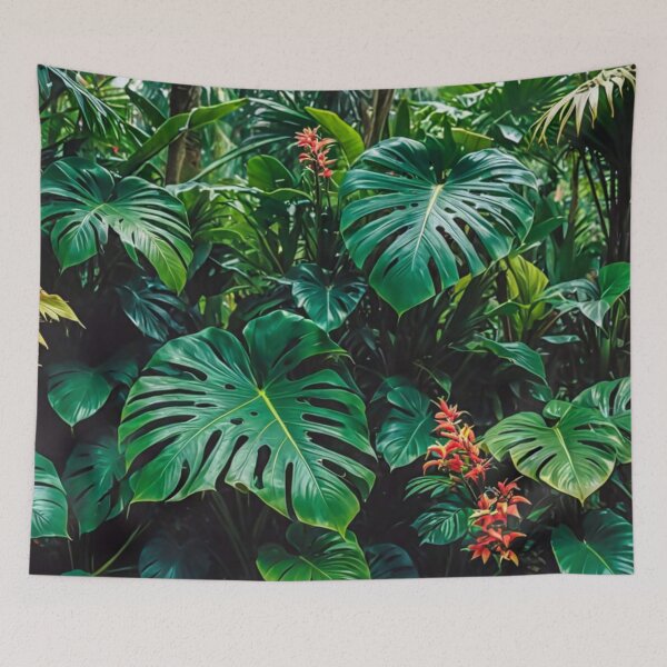 Item preview, Monstera With Heliconia Parrot Flower - Aesthetic Tropical Plants Foliage - Greenery - Fresh Dense Plants - Vegetation After Rain designed and sold by MyArt23.