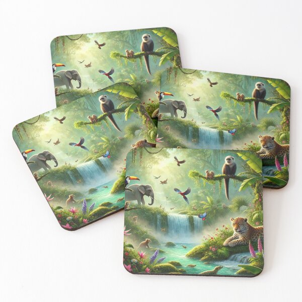 Item preview, Whimsical Enchanted Jungle Scene with Exotic Wildlife and Lush Foliage designed and sold by 549 Designs.