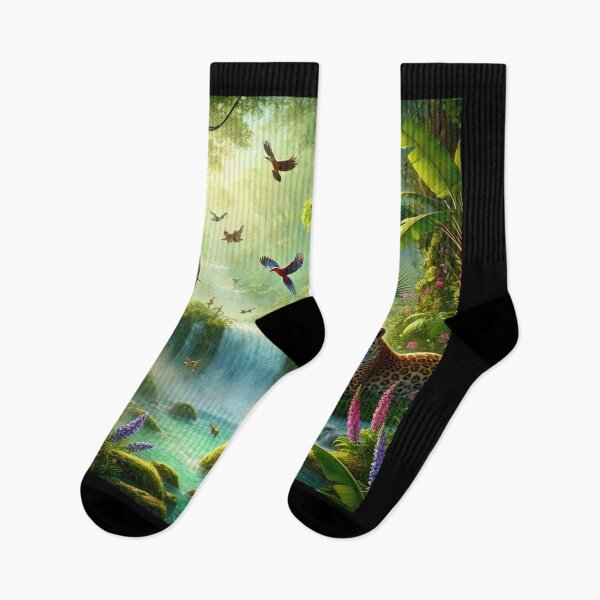Item preview, Whimsical Enchanted Jungle Scene with Exotic Wildlife and Lush Foliage designed and sold by 549 Designs.