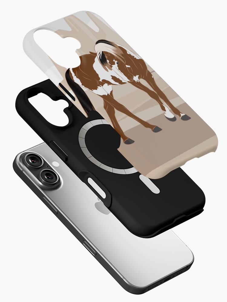 Aperçu 2 sur 4. Coque iPhone avec l'œuvre Cheval Mustang, cheval sauvage, cheval pie avec paysage, races de chevaux des États Unis créée et vendue par WebEquitation.