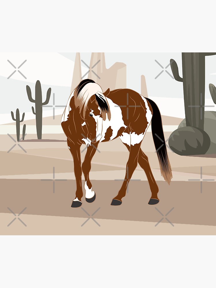 Aperçu 5 sur 5. Tapis de souris avec l'œuvre Cheval Mustang, cheval sauvage, cheval pie avec paysage, races de chevaux des États Unis créée et vendue par WebEquitation.