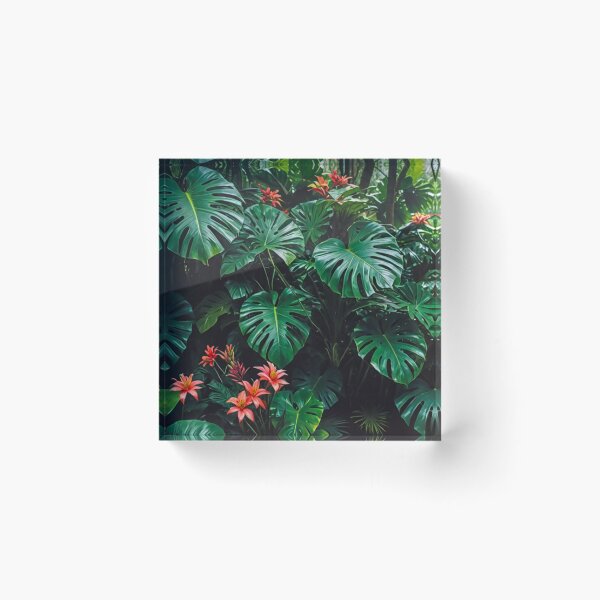 Item preview, Monstera With Bromeliad Guzmania Flower - Aesthetic Tropical Plants Foliage - Greenery - Fresh Dense Plants - Vegetation After Rain designed and sold by MyArt23.