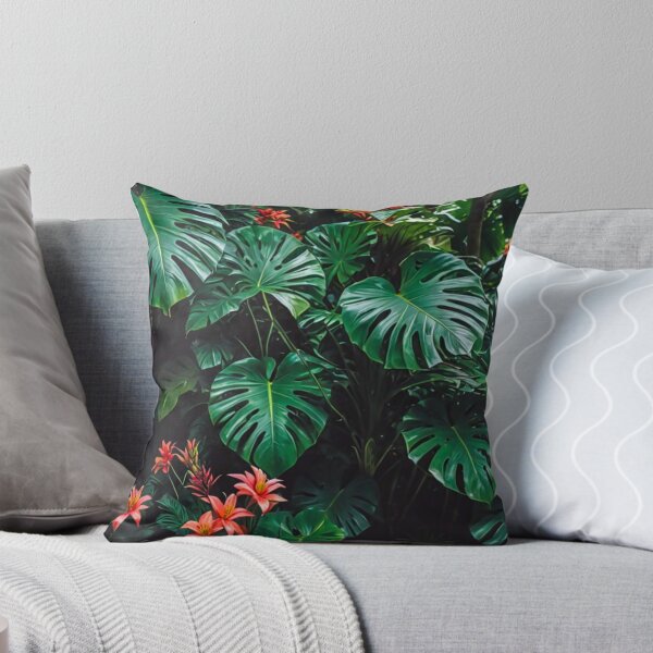 Item preview, Monstera With Bromeliad Guzmania Flower - Aesthetic Tropical Plants Foliage - Greenery - Fresh Dense Plants - Vegetation After Rain designed and sold by MyArt23.