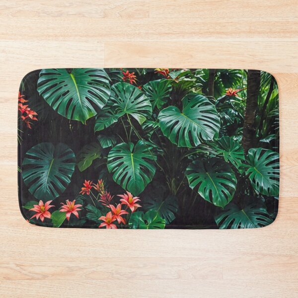 Item preview, Monstera With Bromeliad Guzmania Flower - Aesthetic Tropical Plants Foliage - Greenery - Fresh Dense Plants - Vegetation After Rain designed and sold by MyArt23.