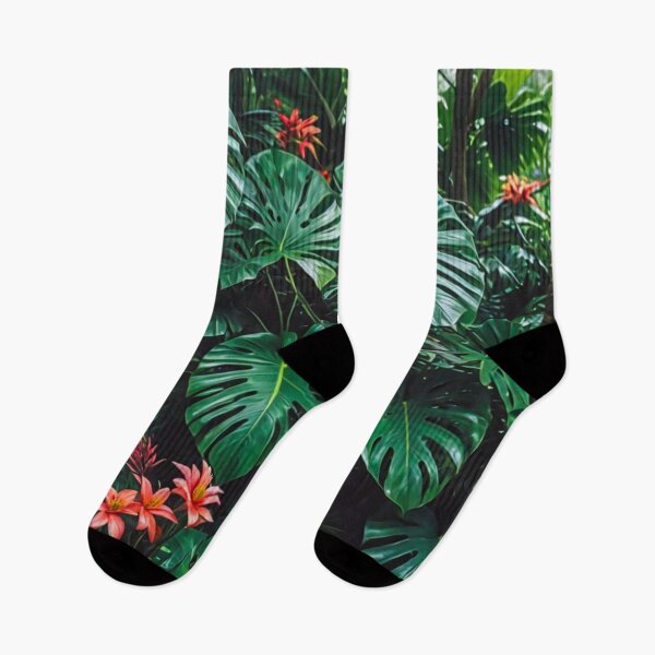 Item preview, Monstera With Bromeliad Guzmania Flower - Aesthetic Tropical Plants Foliage - Greenery - Fresh Dense Plants - Vegetation After Rain designed and sold by MyArt23.