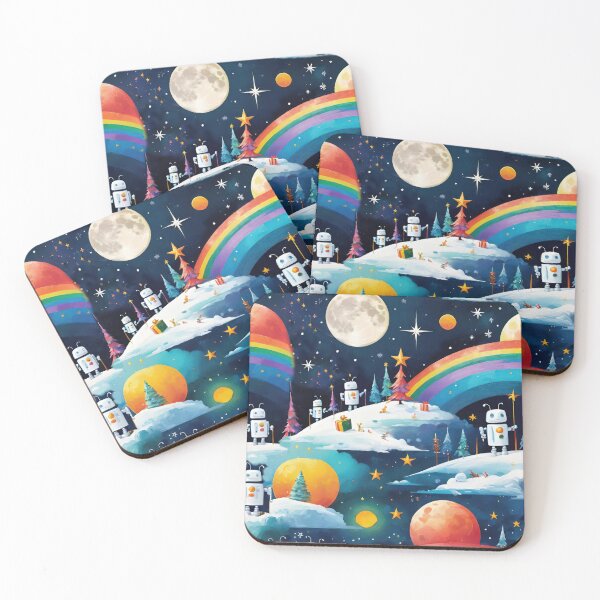 Item preview, Cute Retro Robots In Space With Rainbows Stars And Moons  designed and sold by CarrollGene.