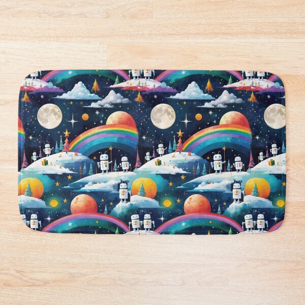 Item preview, Cute Retro Robots In Space With Rainbows Stars And Moons  designed and sold by CarrollGene.