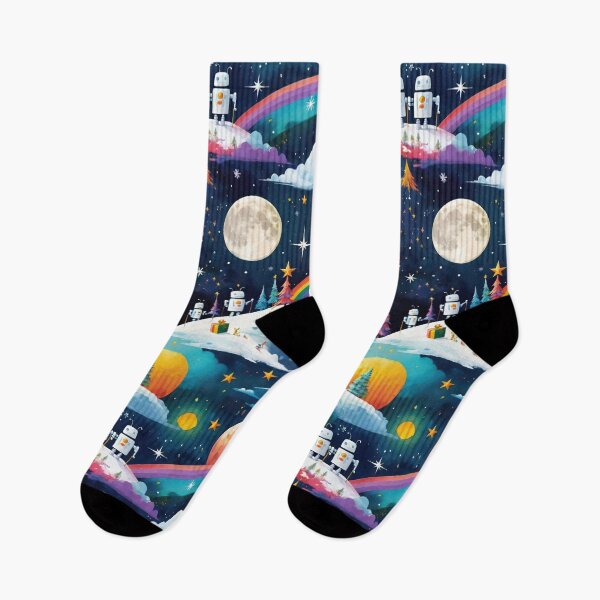 Item preview, Cute Retro Robots In Space With Rainbows Stars And Moons  designed and sold by CarrollGene.