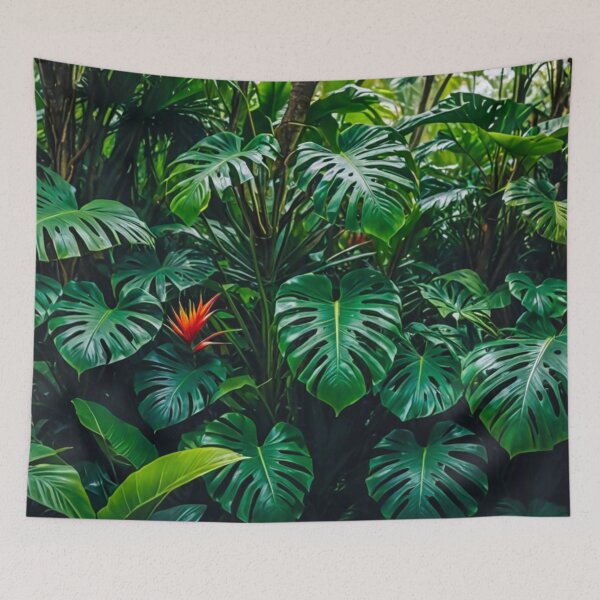 Item preview, Monstera With Heliconia Parrot Flower - Aesthetic Tropical Plants Foliage - Greenery - Fresh Dense Plants - Vegetation After Rain designed and sold by MyArt23.